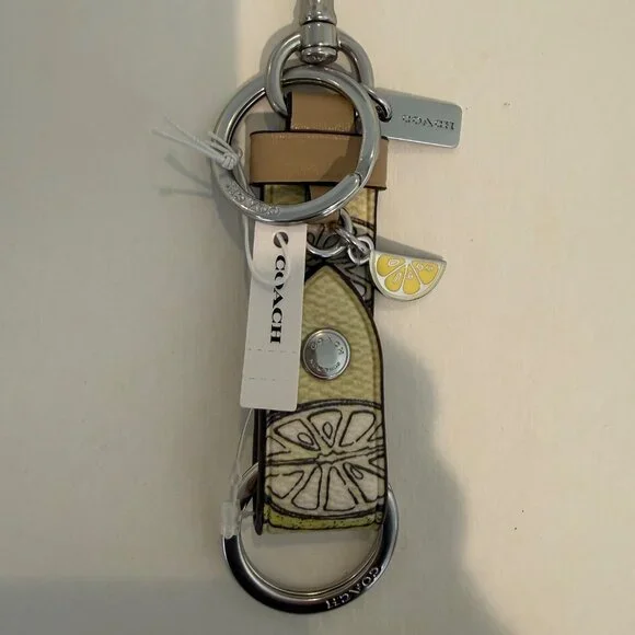 Coach Trigger Snap Bag Charm, Key chain/fob With Lemon Print, yellow, silver - Picture 8 of 13